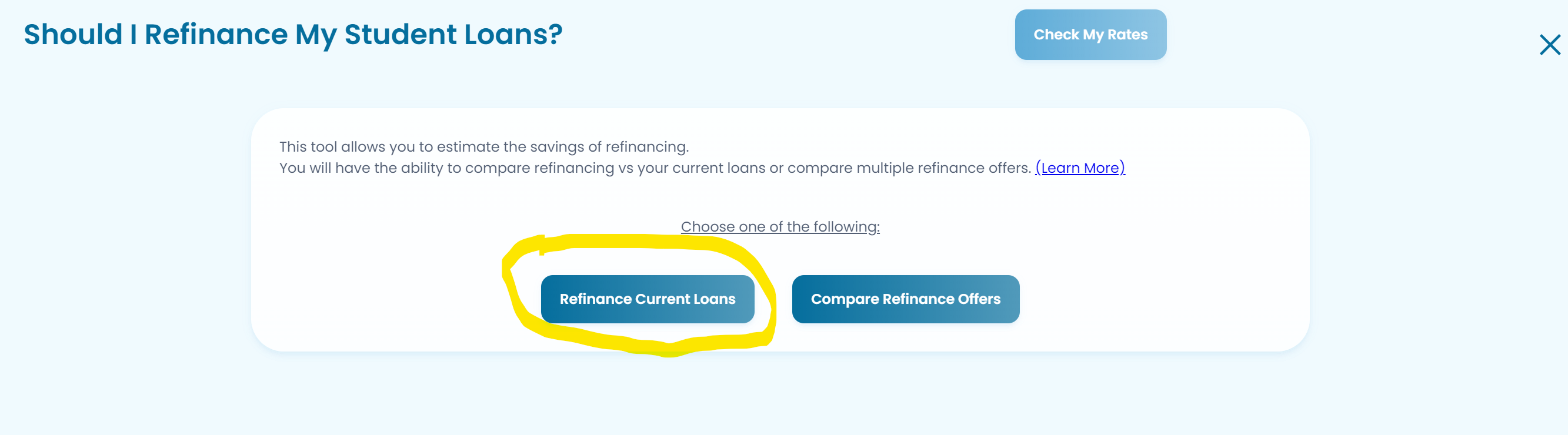FitBUX's student loan refinance calculator Step 2